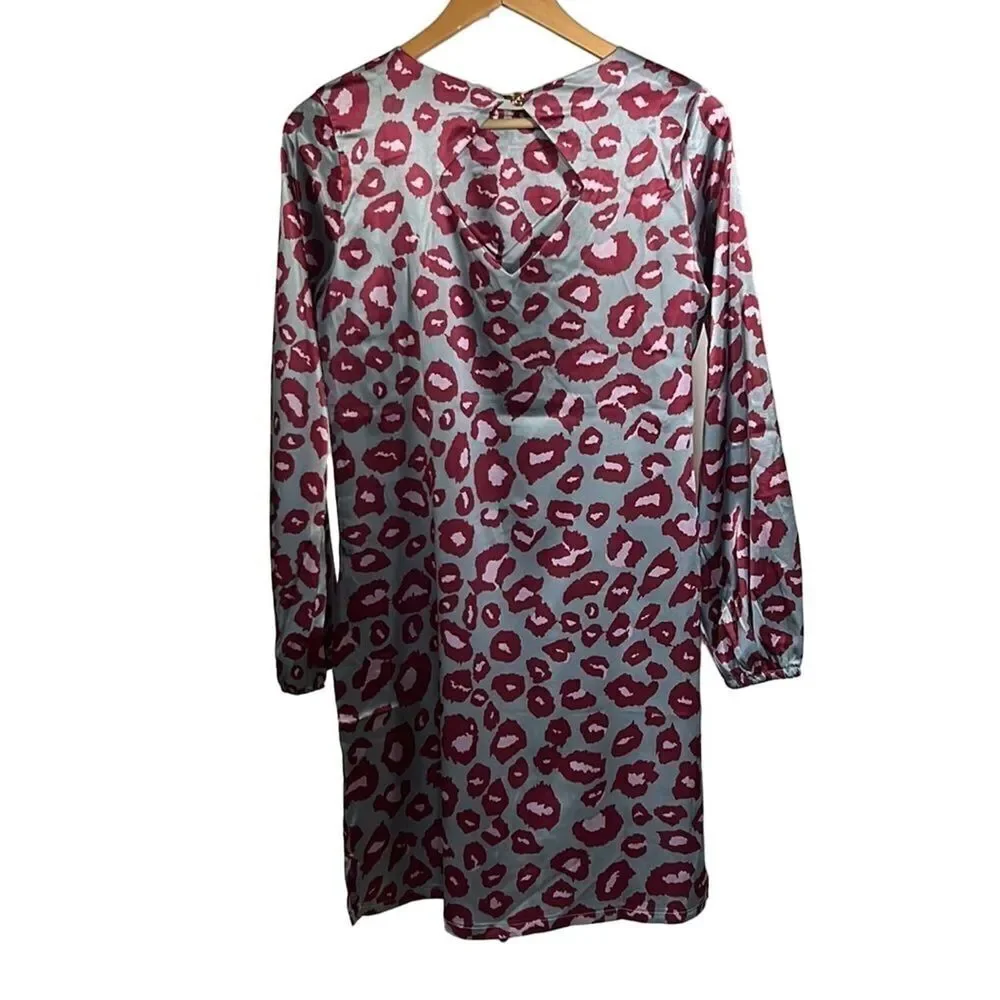 TRACY NEGOSHIAN Women’s Ana Leopard Print Shift Dress Gray/Pink/Red Size Medium